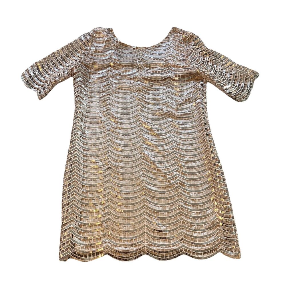 Dear'gles Women's Cocktail Mini Sequin Gold Night Out shimmer Dress Size 16 - Picture 3 of 16